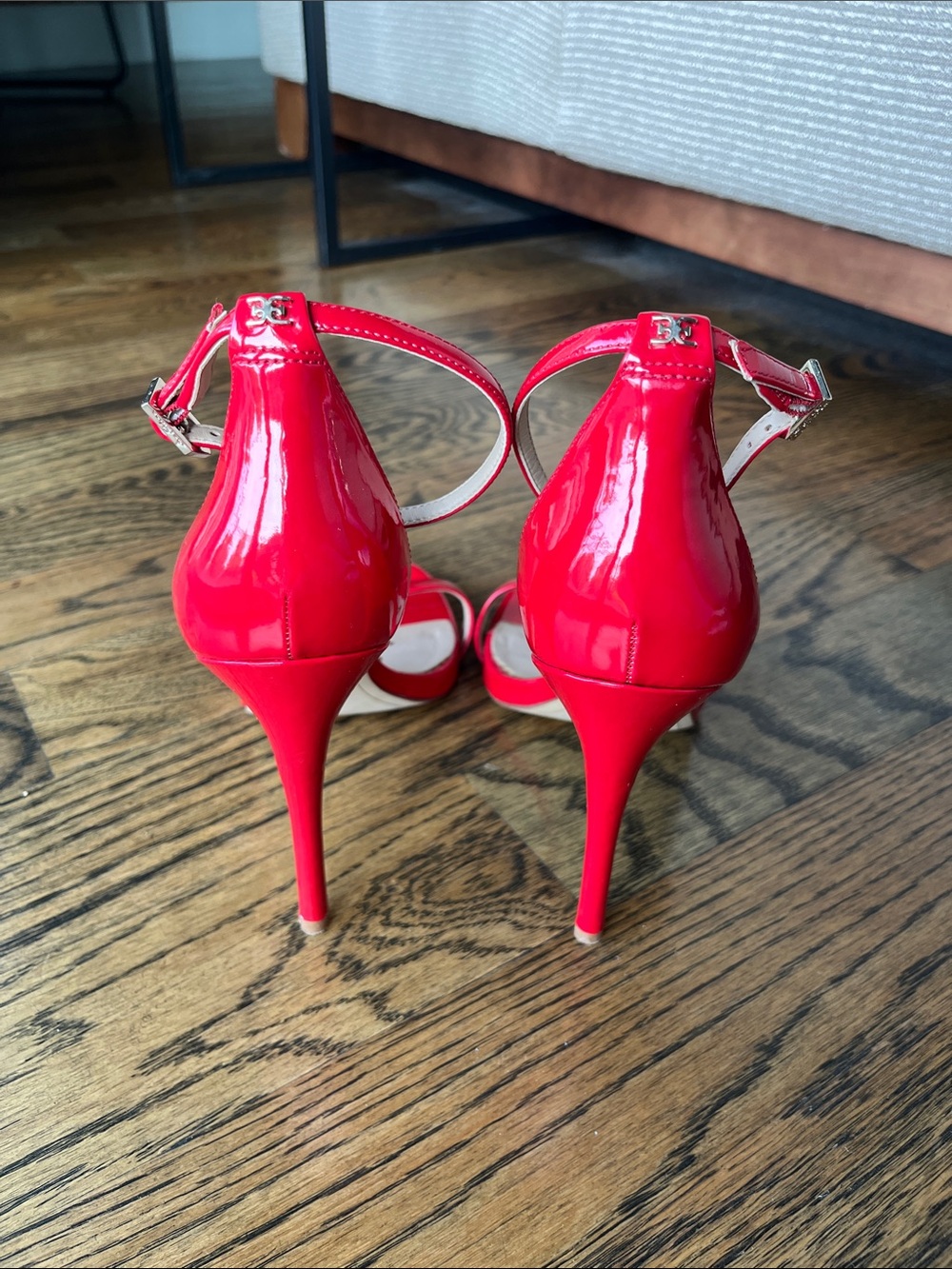 Sam Edelman Bright Red Patent Ankle-Strap Stiletto Heels - Picture 2 of 5